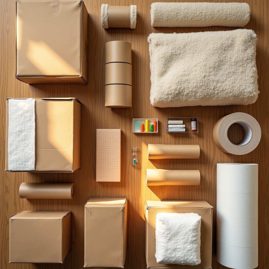 Matériel d'emballage professionnel pour déménagement : cartons, papier bulle, scotch